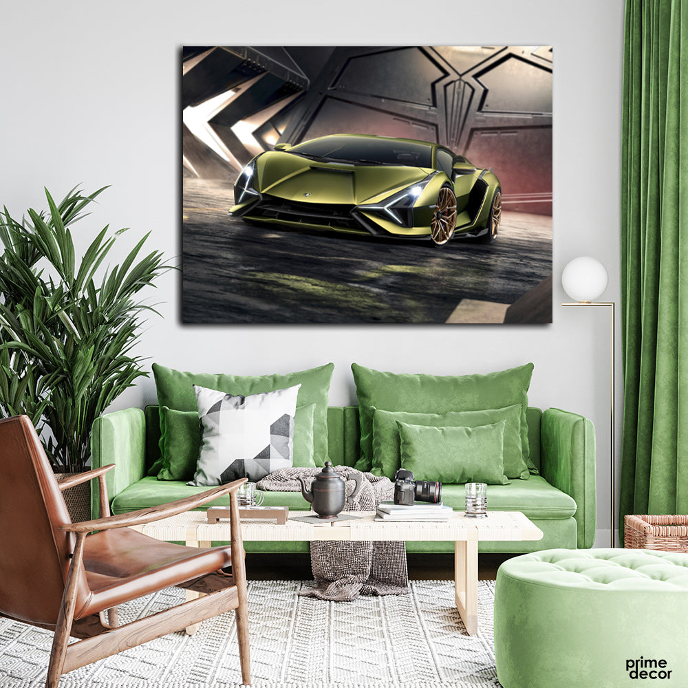 Green & Black Lamborghini (Single Panel) Cars Wall Art - Prime Décor