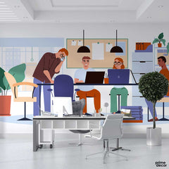 Office Flat Concept Illustration | Office Wallpaper Mural