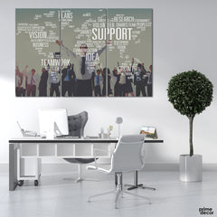 Motivational Words World Map (3 Panel) Office Wall Art On Sale - Prime Décor