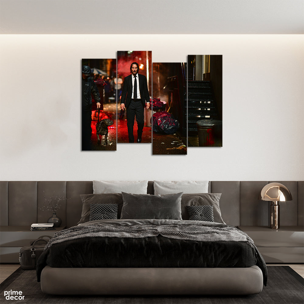 John Wick With Doggo (4 Panel) Movie Wall Art - Prime Décor