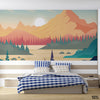 Flat Mountain & Sunset Vector | Nature Wallpaper Mural
