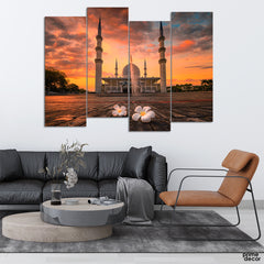 Shah Abdul Aziz Mosque Sunset (4 Panel) Architecture Wall Art - Prime Décor