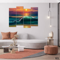 Green Wave at Sunset (4 Panel) Nature Wall Art - Prime Décor
