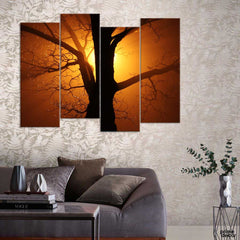 Beautiful Sun & Tree Silhouette (4 Panel) | Nature Wall Art - Prime Décor