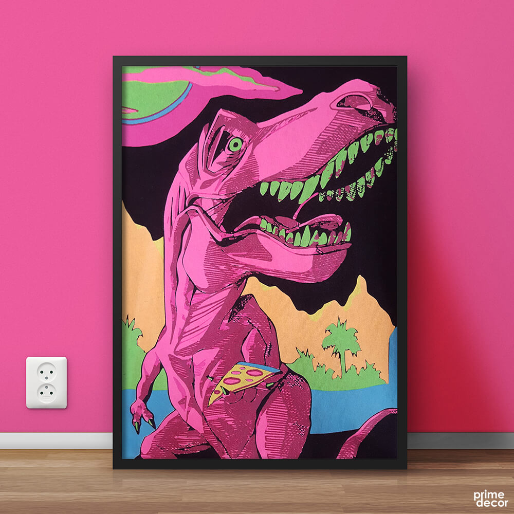 T-rex Eating Pizza | Funky Poster Wall Art - Prime Décor