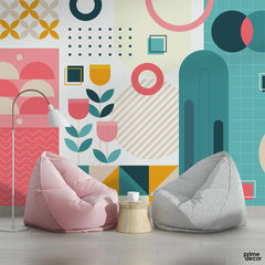 Pastel Color Geometric Shapes | Abstract Wallpaper Mural - Prime Décor