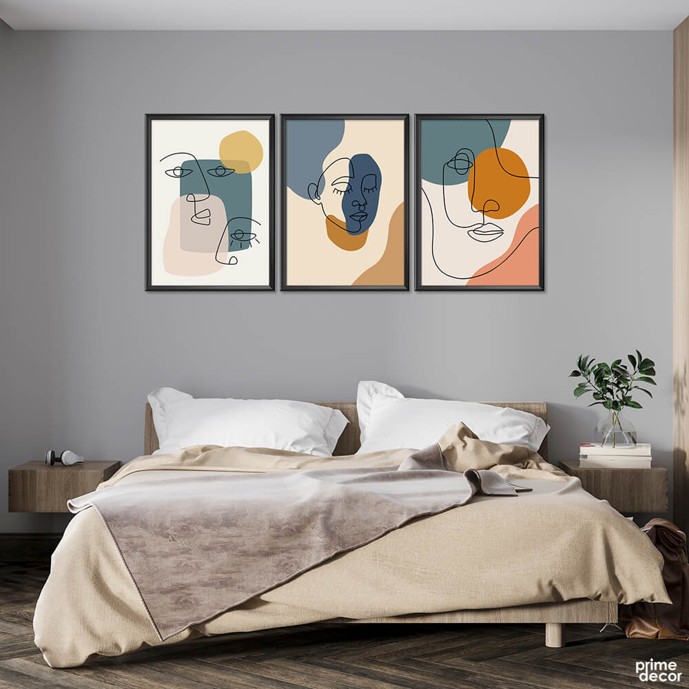 Abstract Line Art Woman Face (3 Panel) Abstract Wall Art - Prime Décor