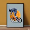 Astronaut Cyclist on Moon | Funny Poster Wall Art
