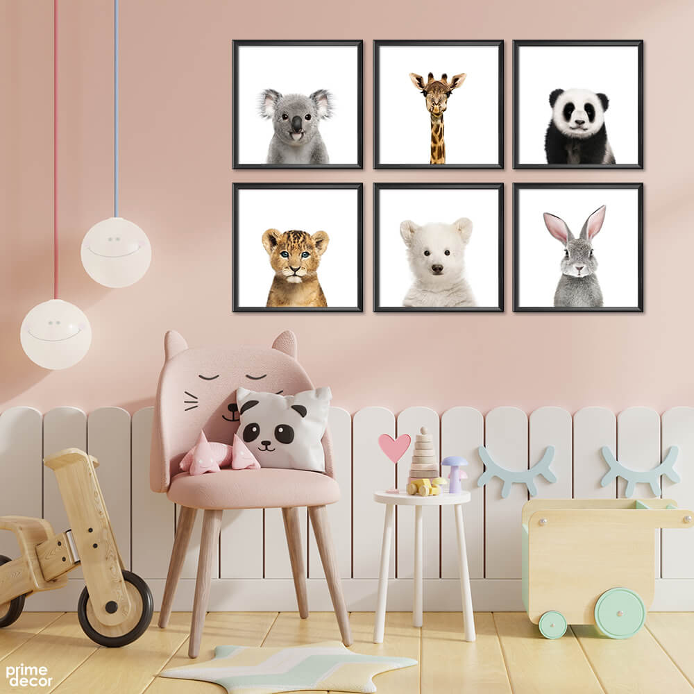 Baby Animal Portraits Cute (6 Panel) Nursey Wall Art - Prime Décor