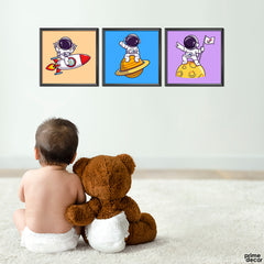 Rocket Star Space Square (3 Panel) Kids Wall Art - Prime Décor