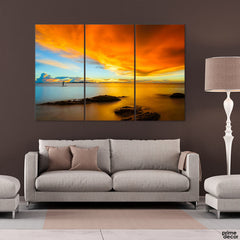 Beach Sunset Pattaya Tropical Island (3 Panel) Landscape Wall Art - Prime Décor