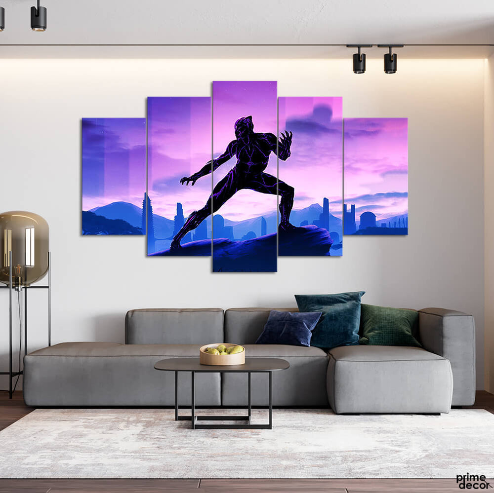Black Panther Neon Theme (5 Panel) Movie Wall Art - Prime Décor