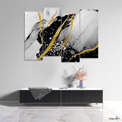 Black & Gold Marble Splash (4 Panel) Abstract Wall Art - Prime Décor