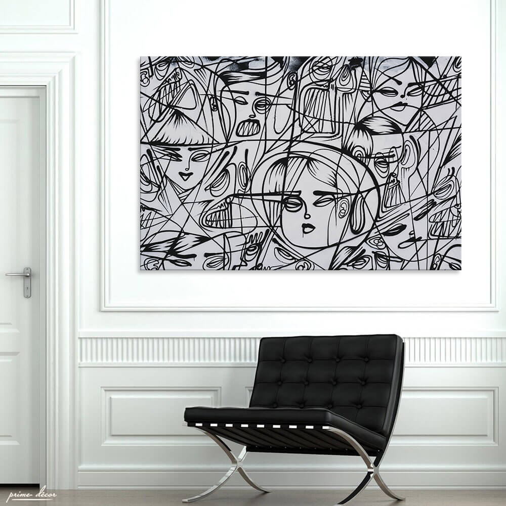 Black & Grey Abstract Doodling (Single Panel) Abstract Wall Art - Prime Décor