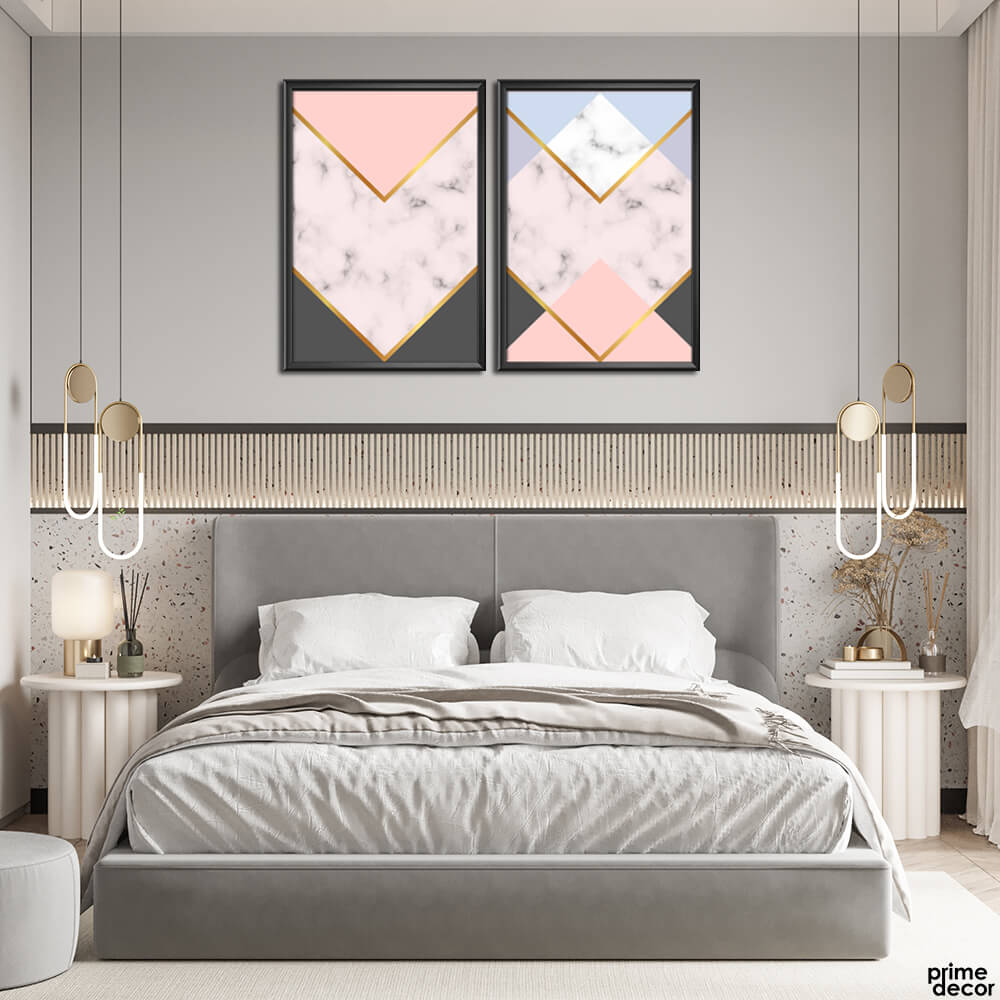 Black & Pink Abstract Tiles (2 Panel) Abstract Wall Art - Prime Décor