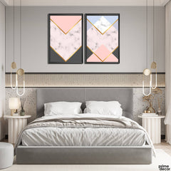 Black & Pink Abstract Tiles (2 Panel) Abstract Wall Art - Prime Décor