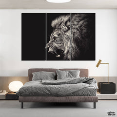 Black & White African Lion (3 Panel) Animal Wall Art On Sale - Prime Décor