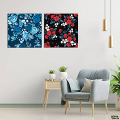 Blue And Red Roses Digital Painting (2 Panel) Floral Wall Art - Prime Décor