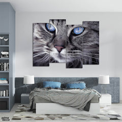 Blue Eyed Cat (4 Panel) Animal Wall Art - Prime Décor