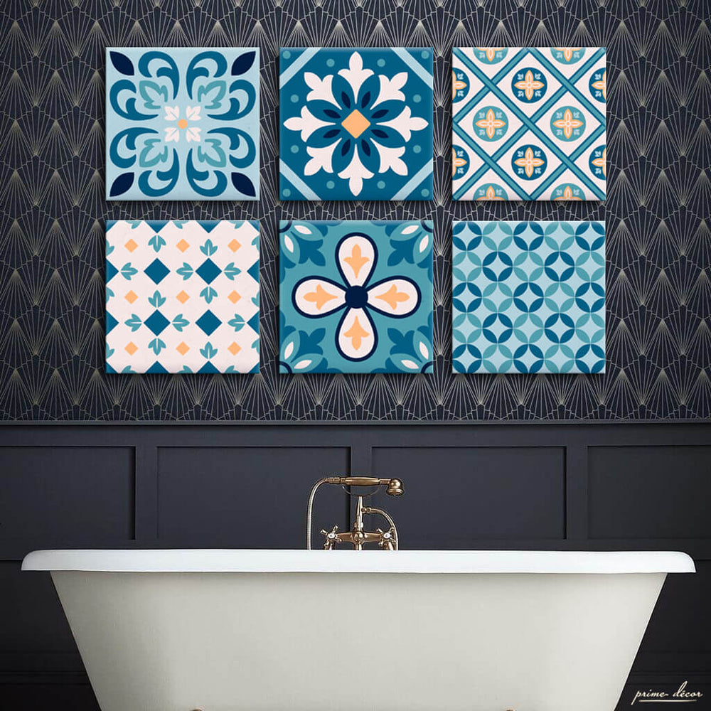 Blue Mosaic Tiles Design (6 Panel) Abstract Wall Art - Prime Décor