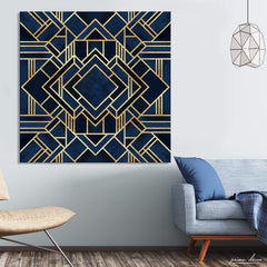 Blue & Gold Geometric Art (Single Panel) Square Wall Art - Prime Décor