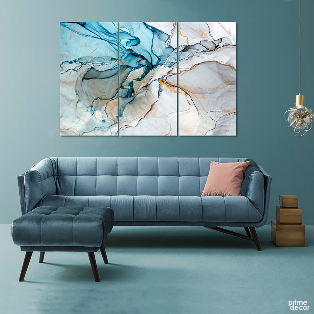 Blue & White Marble (3 Panel) Abstract Wall Art - Prime Décor