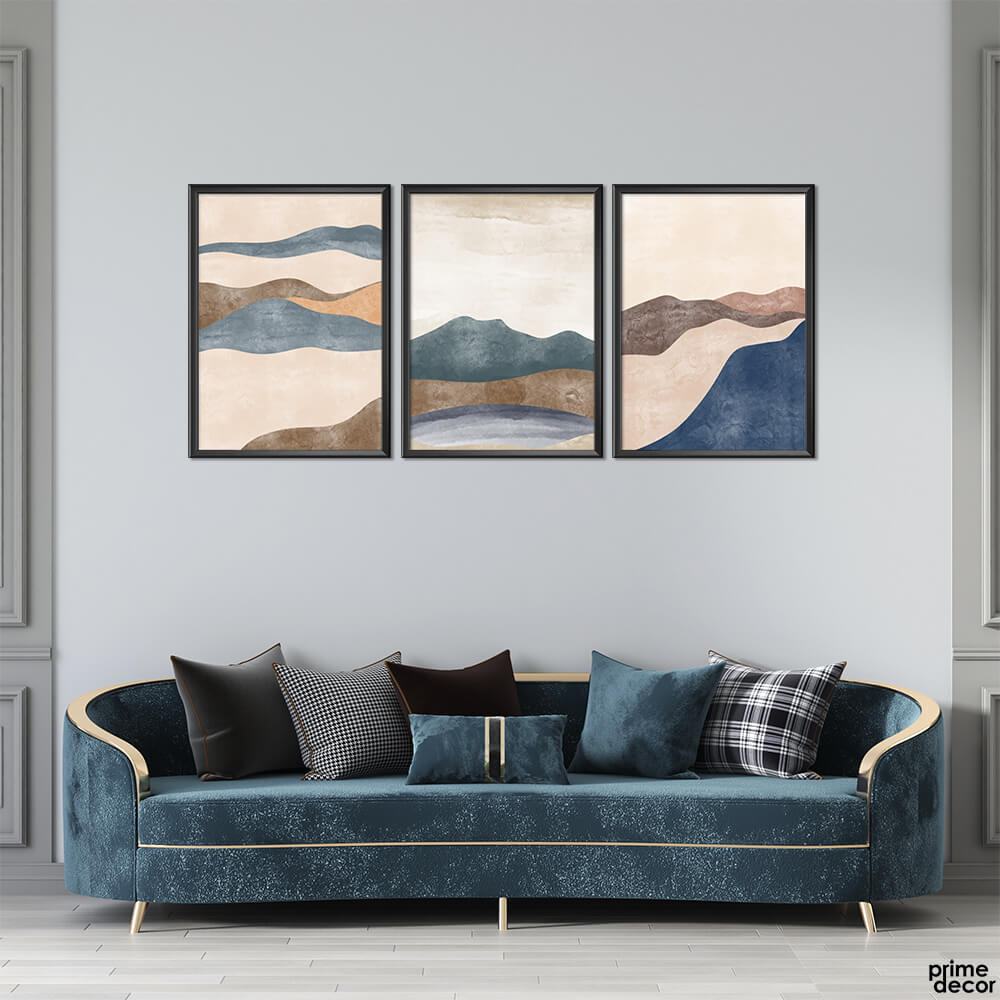 Blue and Brown Abstract Hills (3 Panel) Abstract Wall Art - Prime Décor