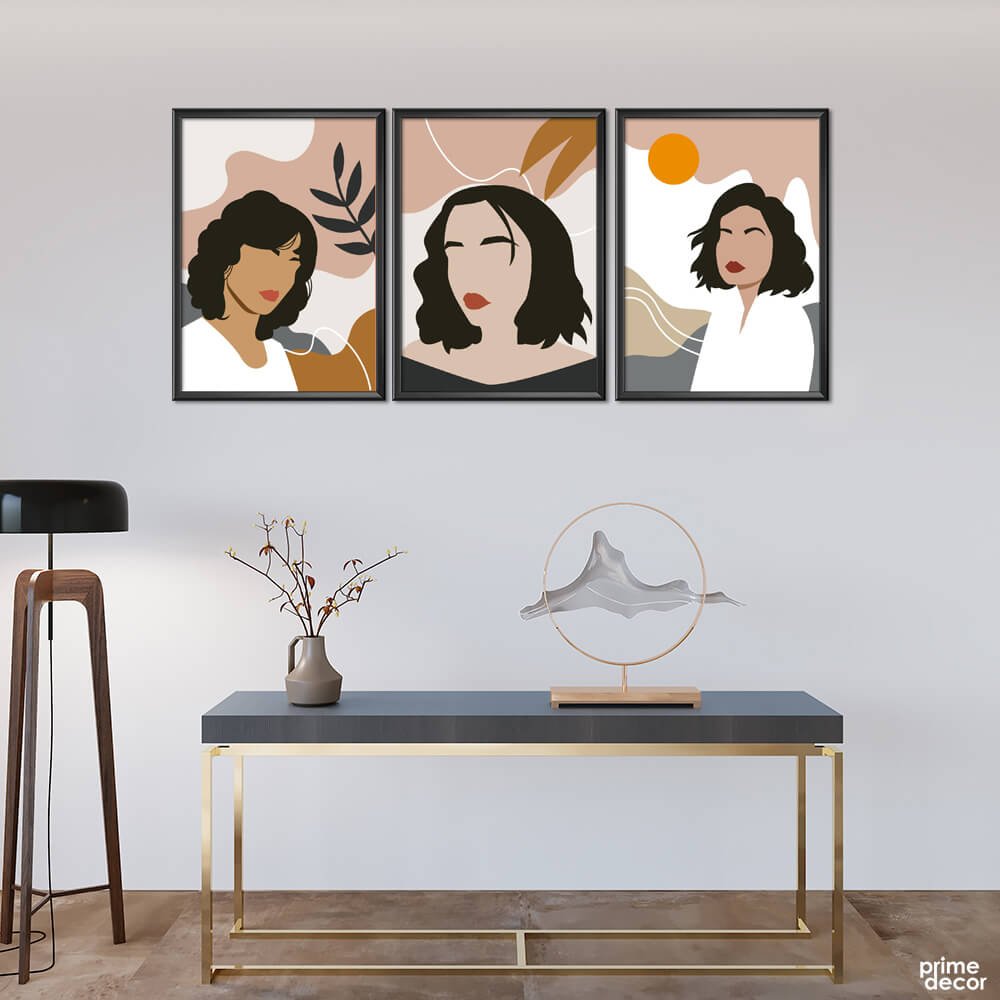 Boho Women Art Without Eyes (3 Panel) Digital Wall Art - Prime Décor