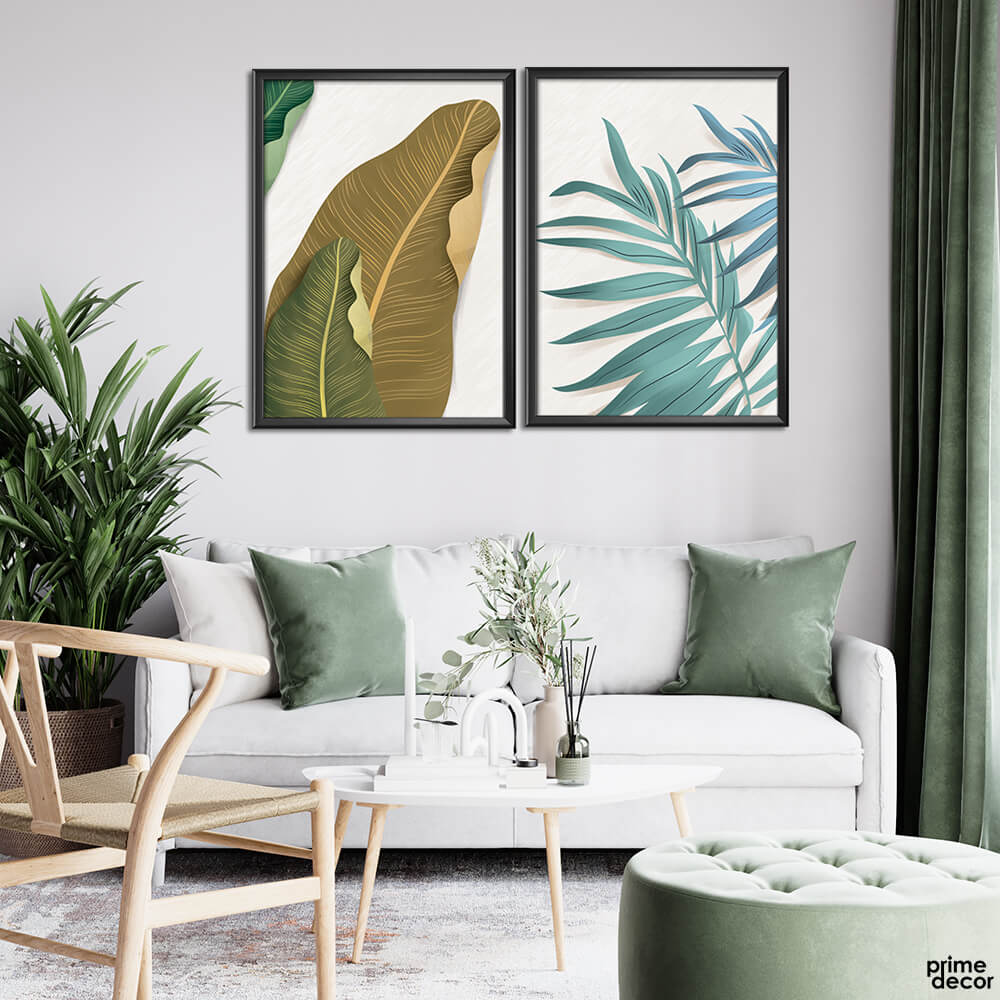 Brown Tropical Leaves (2 Panel) Floral Wall Art - Prime Décor