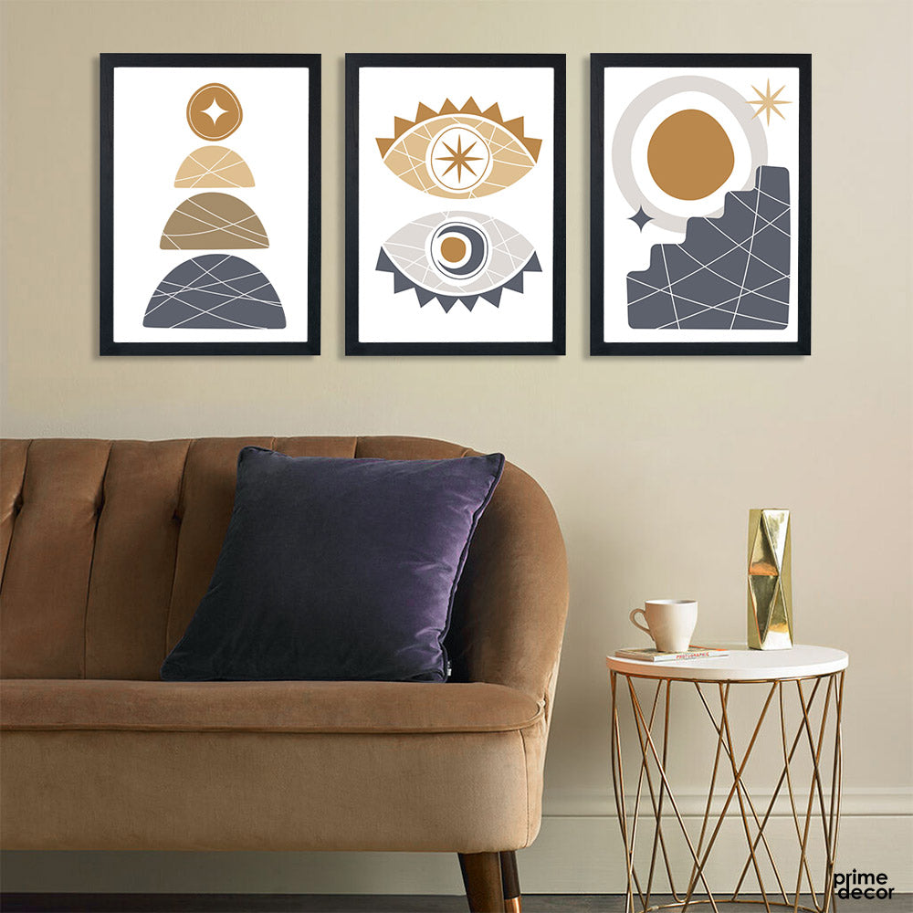 Hand Drawn Flat Design in Brown (3 Panel) Nordic Wall Art - Prime Décor