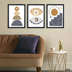 Hand Drawn Flat Design in Brown (3 Panel) Nordic Wall Art - Prime Décor