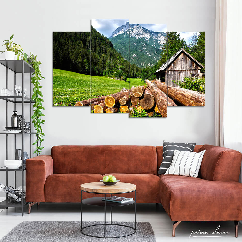 Cabin in the Woods (4 Panel) Landscape Wall Art - Prime Décor