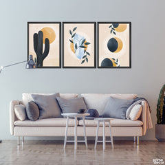 Cactus with the Sun Abstract Painting (3 Panel) Digital Wall Art - Prime Décor