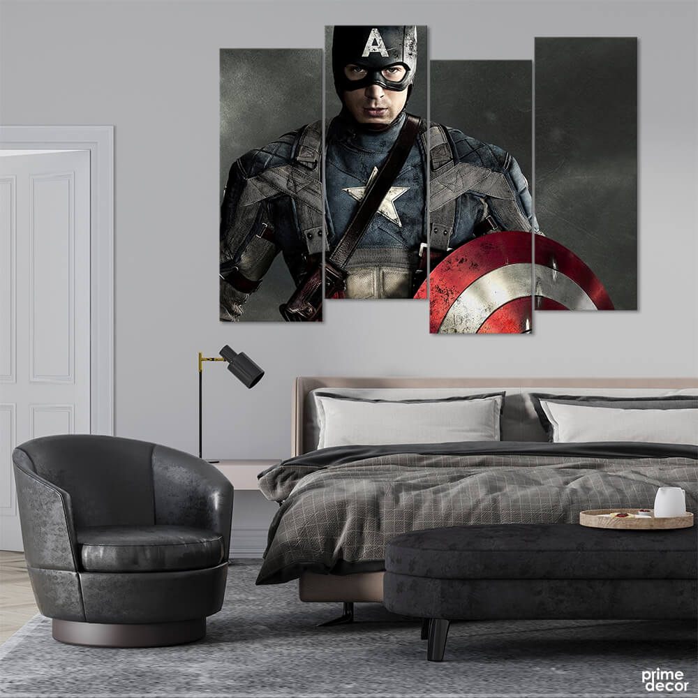 Captain America Standing in Action (4 Panel) Movies Wall Art - Prime Décor