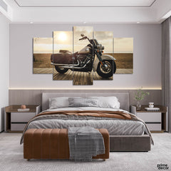 Carrier Harley on the Beach (5 Panel) Cars & Bikes Wall Art - Prime Décor
