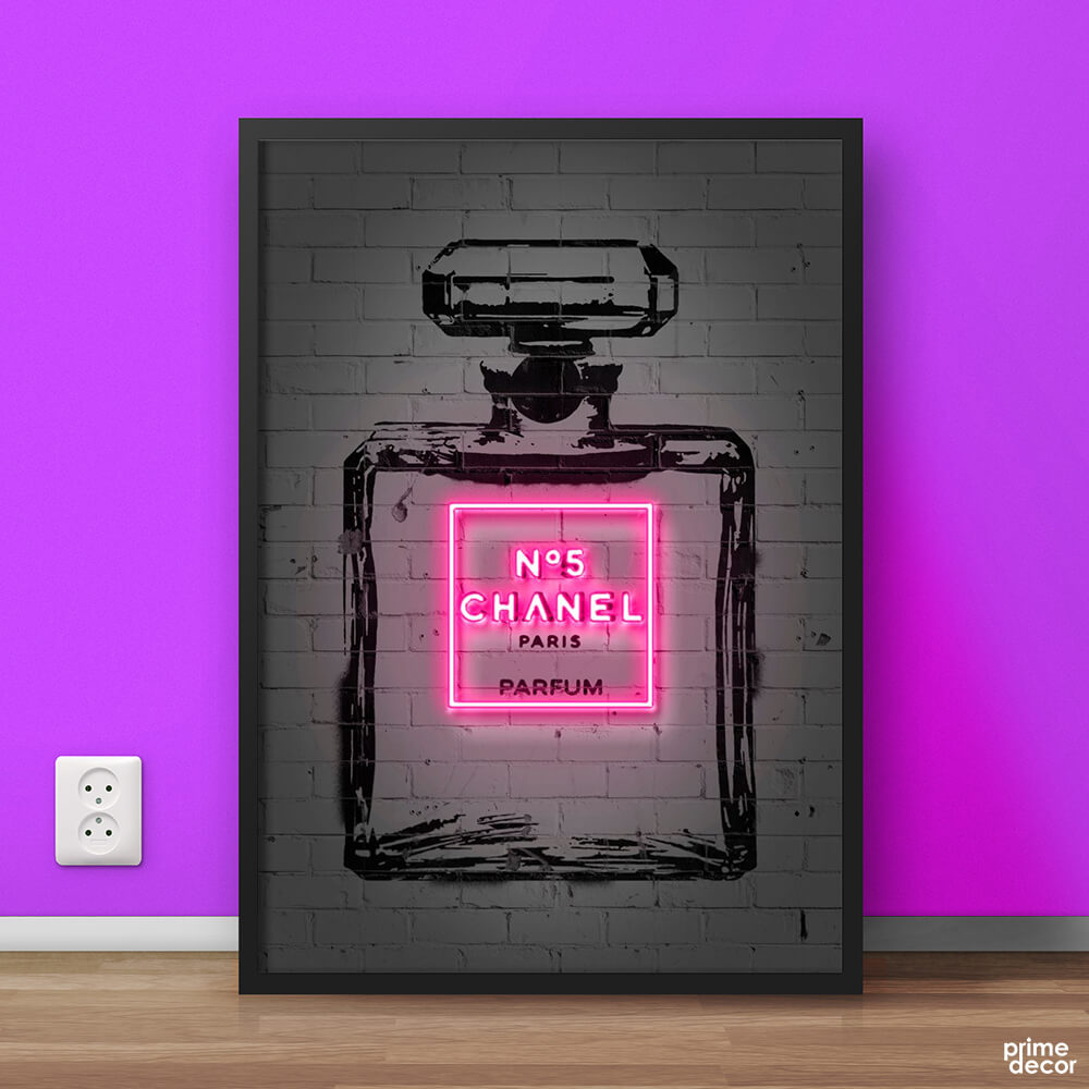 Chanel No 5 Perfume Neon Light Design | Fashion Poster Wall Art - Prime Décor
