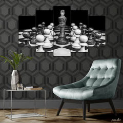 Chess Master Monochrome (5 Panel) Sports Wall Art - Prime Décor