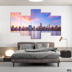 Buildings at the Sunset Oil Painting (5 Panel) Architecture Wall Art - Prime Décor