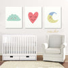 Cloud, Heart and Moon (Set of 3) Nursery Wall Art