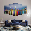 Colored River Along with City Skyline (5 Panel) Landscape Wall Art