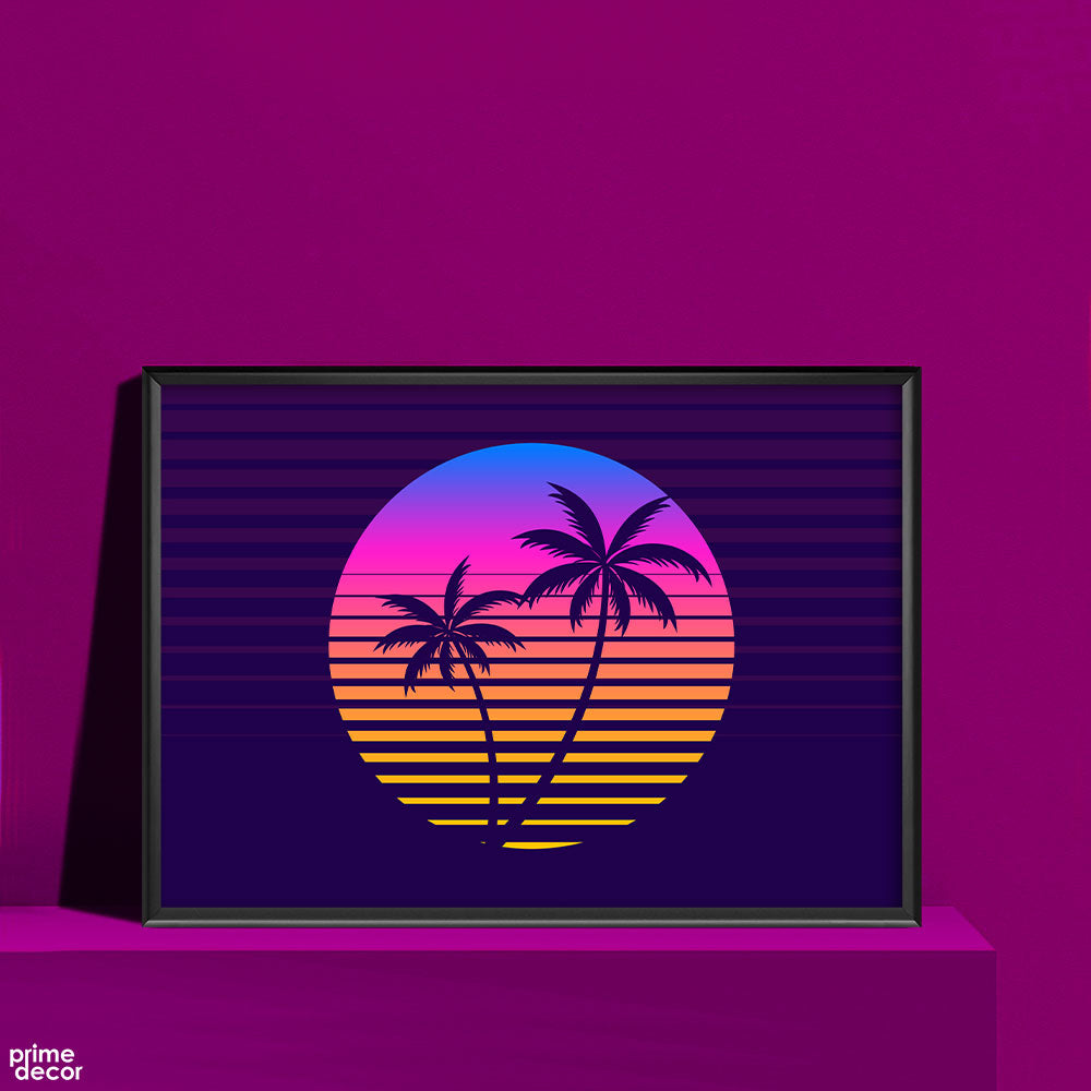 Classic Retro 80s Style Sunset | Illustration Wall Art - Prime Décor