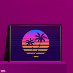 Classic Retro 80s Style Sunset | Illustration Wall Art - Prime Décor