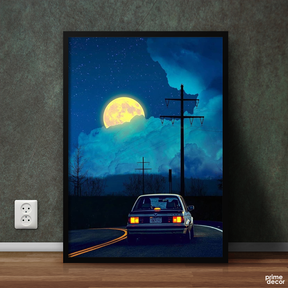BMW E30 With Moon  | Car Poster Wall Art - Prime Décor