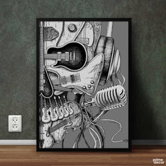 Vintage Guitar & Skull | Music Poster Wall Art