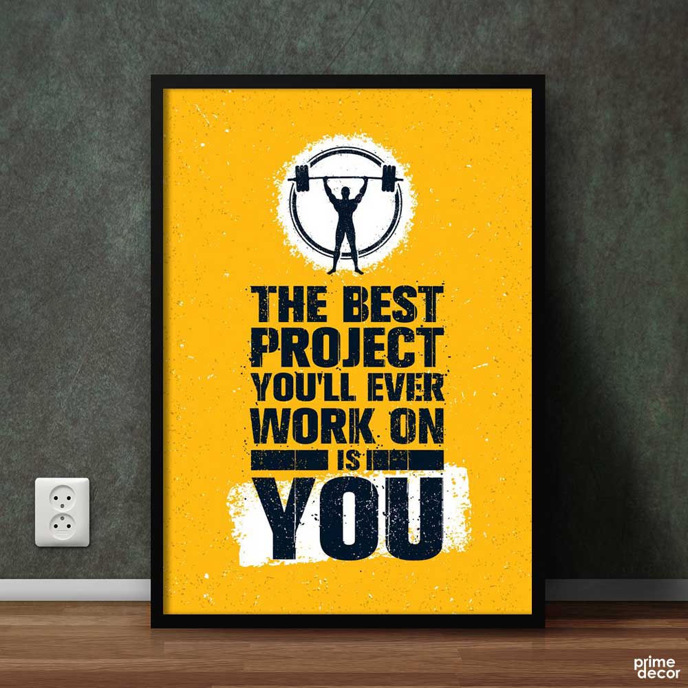 The Best Project Black Yellow Typography | Gym Poster Wall Art - Prime Décor