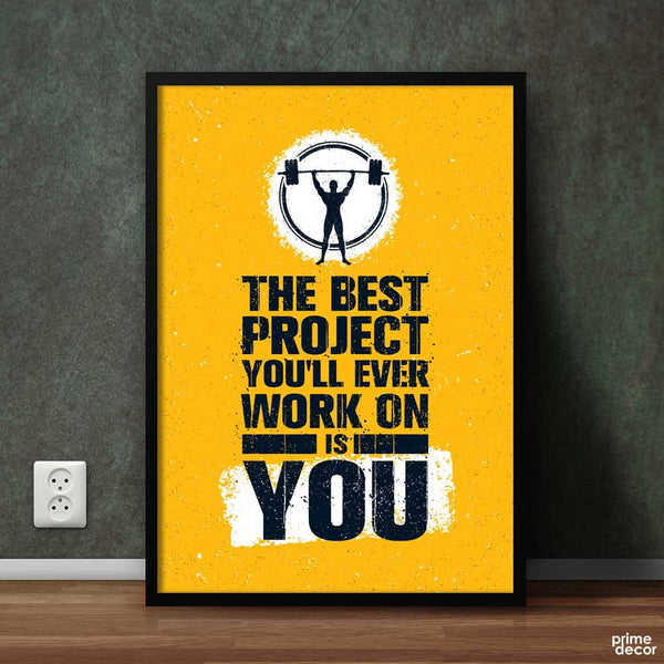 The Best Project Black Yellow Typography | Gym Poster Wall Art - Prime Décor