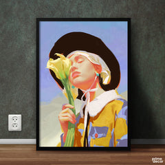 Woman with Yellow Roses | Digital Poster Wall Art - Prime Décor