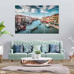 Colorful Boats in Venice Canal Italy (3 Panel) Travel Wall Art - Prime Décor
