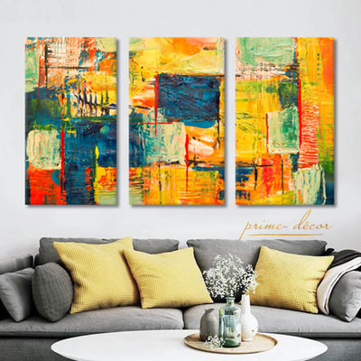 Colorful Brush Stroke Patches (3 Panel) Abstract Wall Art - Prime Décor