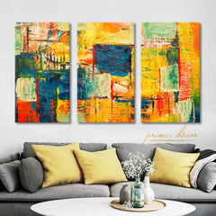 Colorful Brush Stroke Patches (3 Panel) Abstract Wall Art - Prime Décor